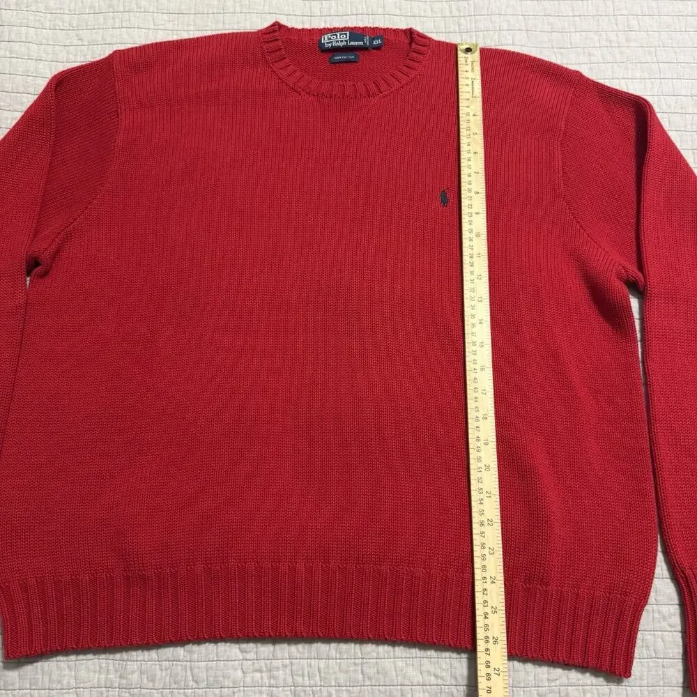 Polo By Ralph Lauren Sweater Mens Medium Red Cotton Knit Crewneck Pony Logo XXL